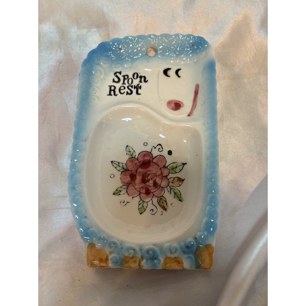Vintage Hand Painted Lamb Spoon Rest Kitschy Marked